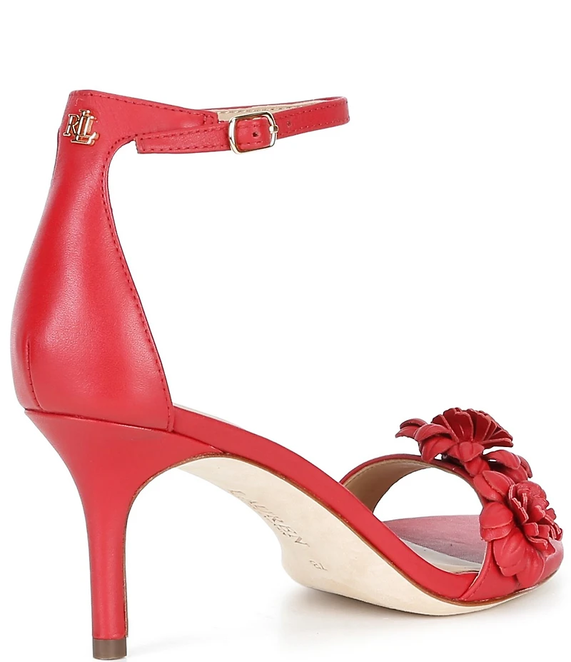 Lauren Ralph Lauren Allie Mid Leather Flowers Ankle Strap Sandals