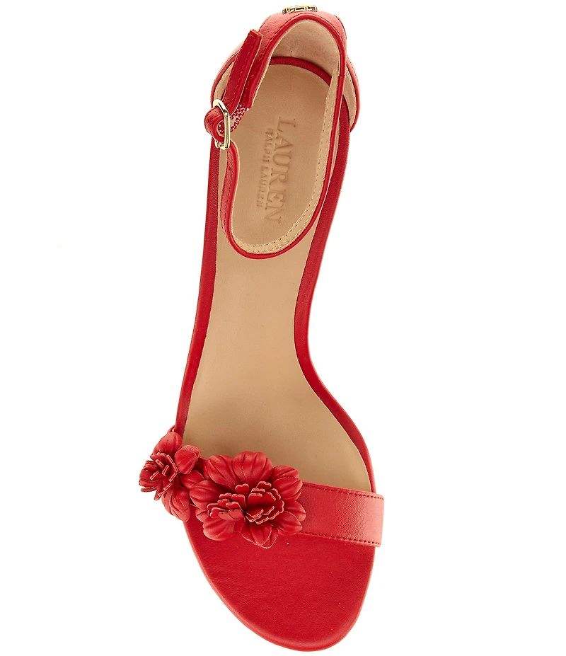 Lauren Ralph Lauren Allie Mid Leather Flowers Ankle Strap Sandals