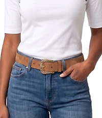 Lauren Ralph Lauren Antique Tooled Buckle Western Suede Belt