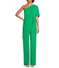 Lauren Ralph Lauren April Georgette One Shoulder Cape Cascade Overlay Wide Leg Jumpsuit