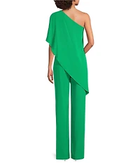 Lauren Ralph Lauren April Georgette One Shoulder Cape Cascade Overlay Wide Leg Jumpsuit