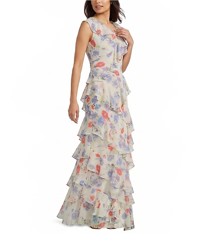 Lauren Ralph Lauren Asymmetrical Neck Floral Maxi Dress
