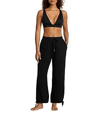 Lauren Ralph Lauren Bay Stripe Double Gauze Swim Cover-Up Ankle Tie Pants