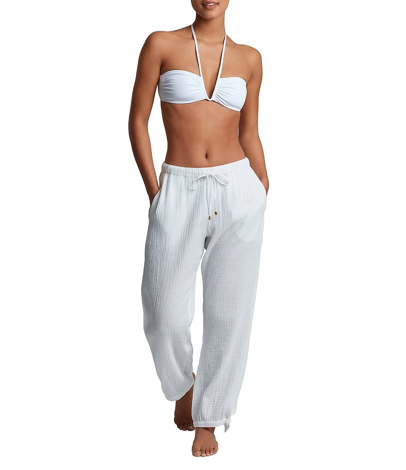 Lauren Ralph Lauren Bay Stripe Double Gauze Swim Cover-Up Ankle Tie Pant