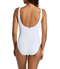 Lauren Ralph Lauren Beach Club Solid Ring V-Neck Underwire One Piece Swimsuit