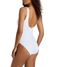 Lauren Ralph Lauren Beach Club Solid Ring V-Neck Underwire One Piece Swimsuit
