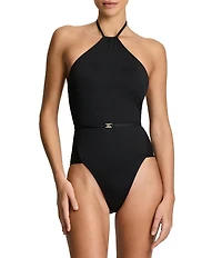Lauren Ralph Lauren Beach Club Solid Squared Hip High Neck One Piece Swimsuit