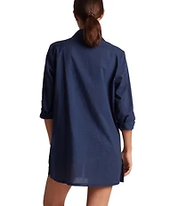 Lauren Ralph Lauren Beachwear Organic Cotton Voile Logo Embroidered Button Front Shirt Swim Cover-Up