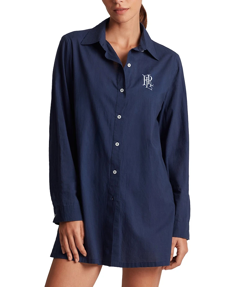 Lauren Ralph Lauren Beachwear Organic Cotton Voile Logo Embroidered Button Front Shirt Swim Cover-Up