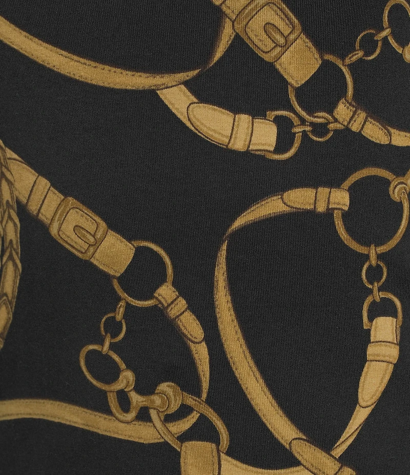 Lauren Ralph Lauren Belting Equestrian Print Refined Stretch Ribbed Knit Boat Neck 3/4 Sleeve Tee Shirt