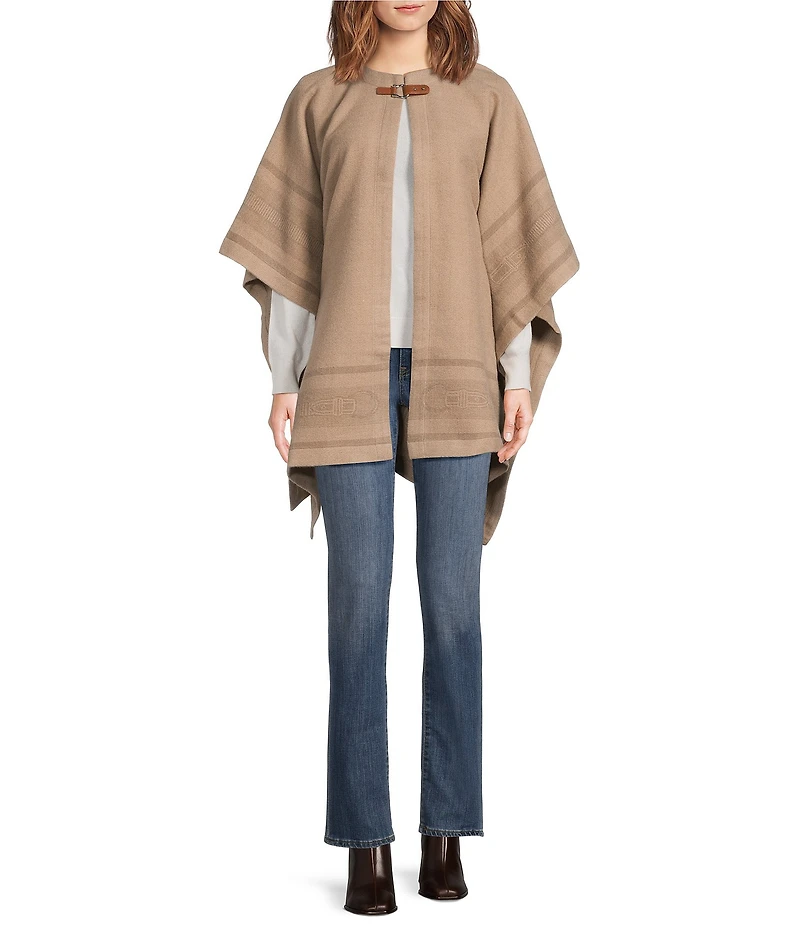 Lauren Ralph Lauren Wool Blend Belting Jacquard Ruana