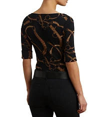 Lauren Ralph Lauren Belting Print Boat Neck Elbow Sleeve Fitted Tee