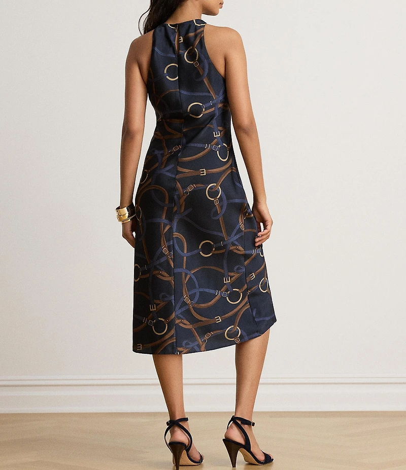 Lauren Ralph Lauren Belting Print Crew Neck Sleeveless Sheath Dress
