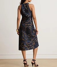 Lauren Ralph Lauren Belting Print Crew Neck Sleeveless Sheath Dress