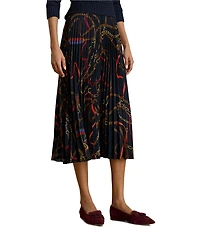 Lauren Ralph Lauren Belting Print Pleated A-Line Georgette Skirt