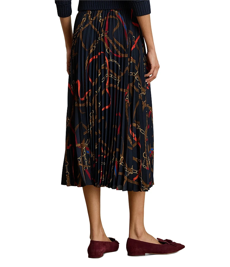 Lauren Ralph Lauren Belting Print Pleated A-Line Georgette Skirt