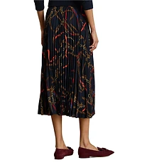 Lauren Ralph Lauren Belting Print Pleated A-Line Georgette Skirt