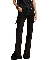 Lauren Ralph Lauren Black Denim High Rise Straight To Knee Wide Leg Ankle Length Jeans