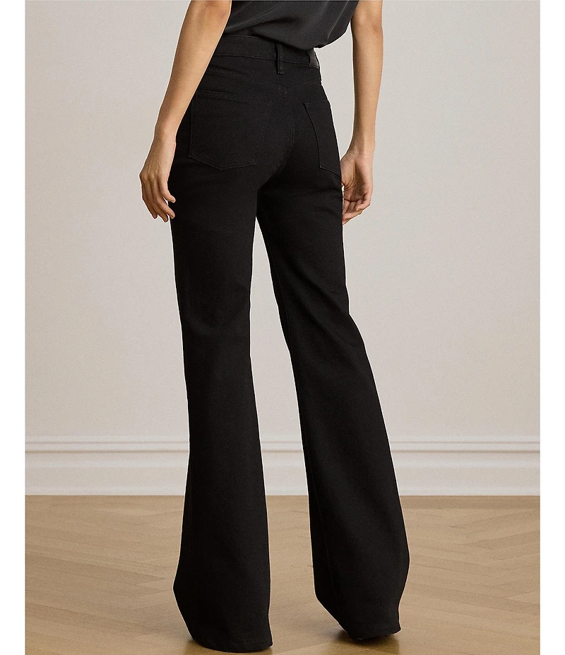 Lauren Ralph Lauren Black Denim High Rise Straight To Knee Wide Leg Ankle Length Jeans