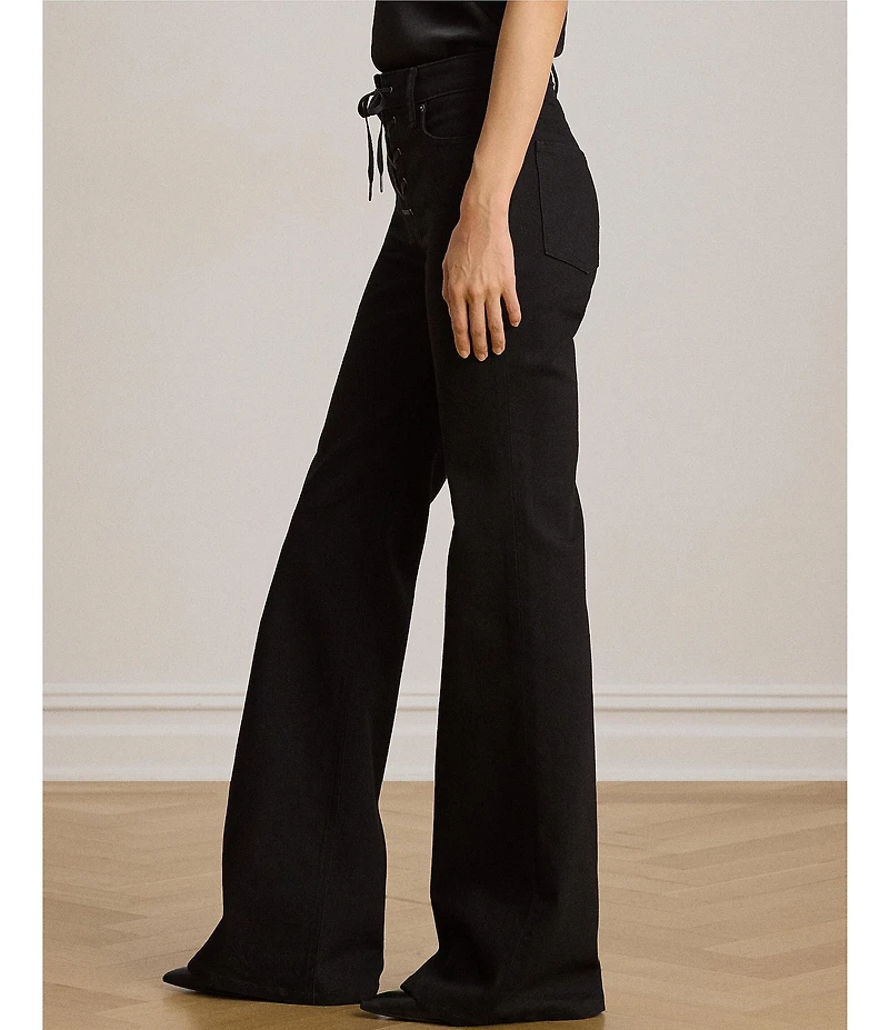 Lauren Ralph Lauren Black Denim High Rise Straight To Knee Wide Leg Ankle Length Jeans