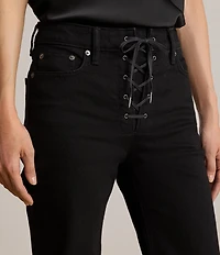 Lauren Ralph Lauren Black Denim High Rise Straight To Knee Wide Leg Ankle Length Jeans