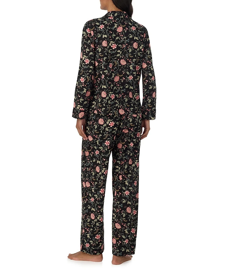 Lauren Ralph Lauren Black Ground Floral Print Long Sleeve Notch Collar Woven Pajama Set