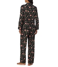 Lauren Ralph Lauren Black Ground Floral Print Long Sleeve Notch Collar Woven Pajama Set