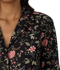 Lauren Ralph Lauren Black Ground Floral Print Long Sleeve Notch Collar Woven Pajama Set