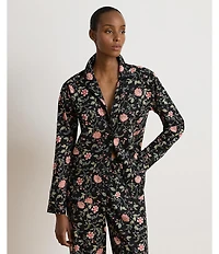 Lauren Ralph Lauren Black Ground Floral Print Long Sleeve Notch Collar Woven Pajama Set