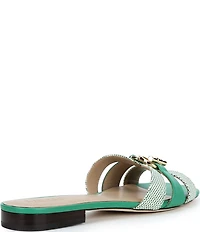 Lauren Ralph Lauren Blaike Canvas and Leather Hardware Detail Slide Sandals