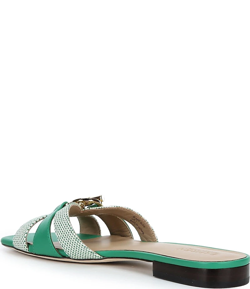 Lauren Ralph Lauren Blaike Canvas and Leather Hardware Detail Slide Sandals