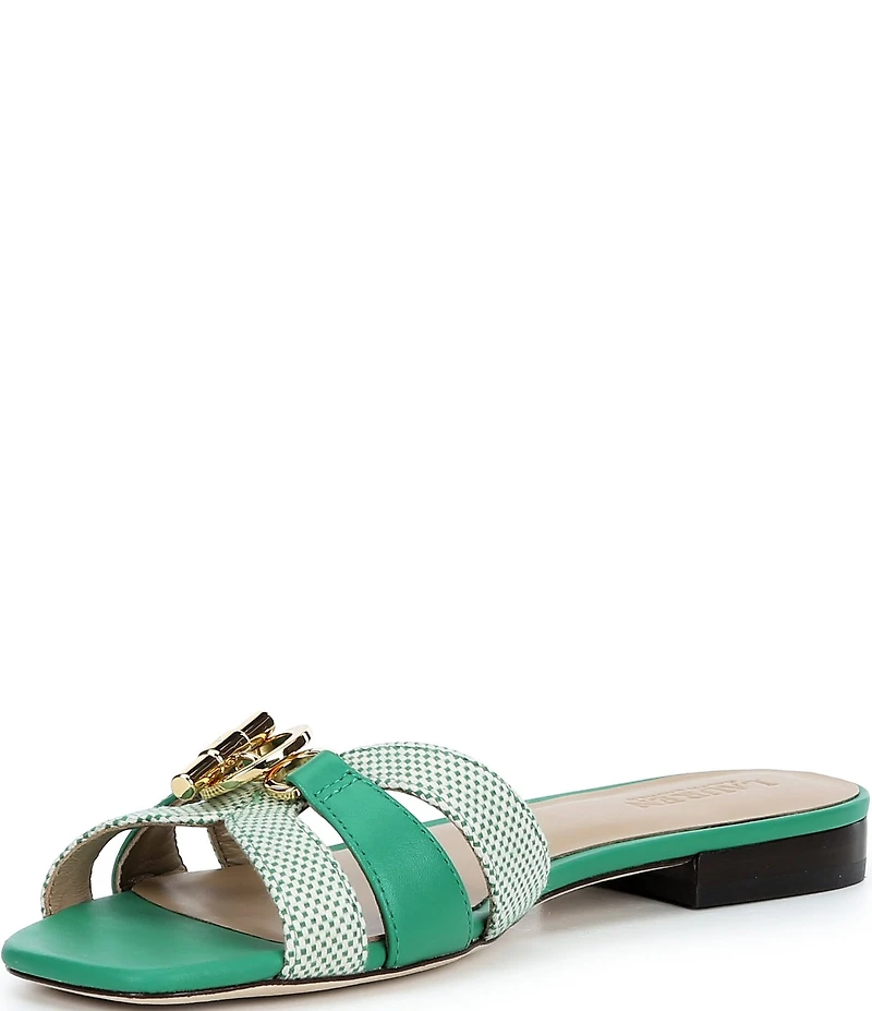 Lauren Ralph Lauren Blaike Canvas and Leather Hardware Detail Slide Sandals