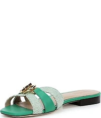 Lauren Ralph Lauren Blaike Canvas and Leather Hardware Detail Slide Sandals