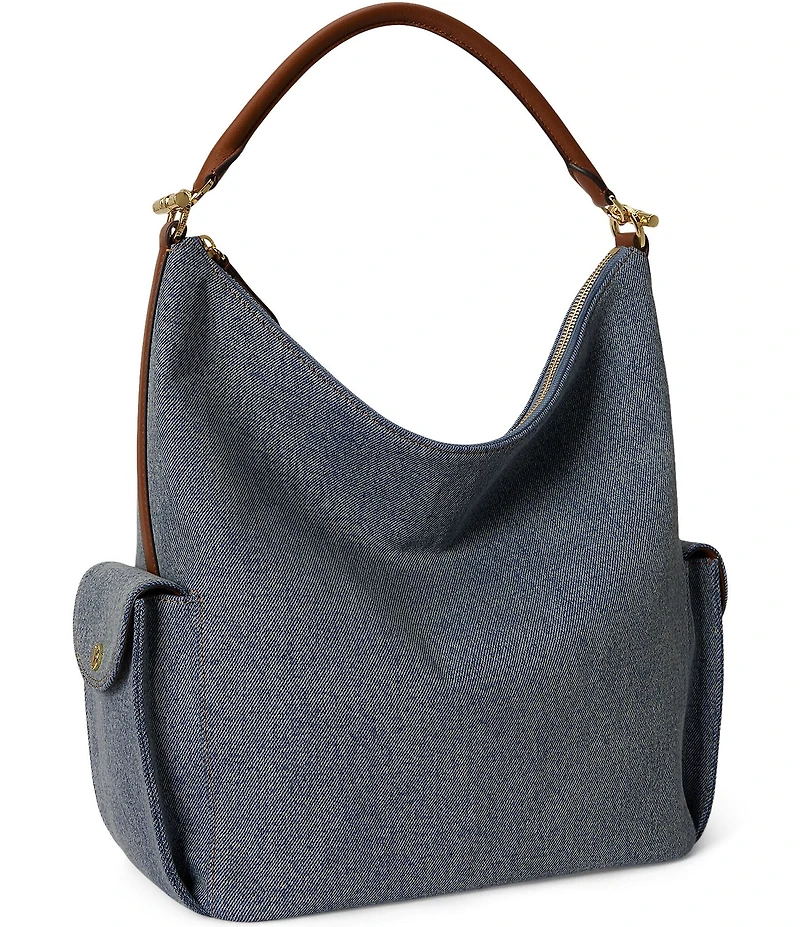 Lauren Ralph Lauren Blaike Large Washed Denim Shoulder Bag