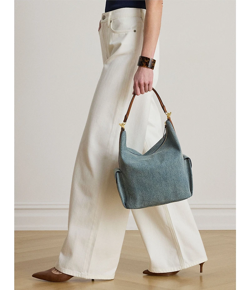 Lauren Ralph Lauren Blaike Large Washed Denim Shoulder Bag