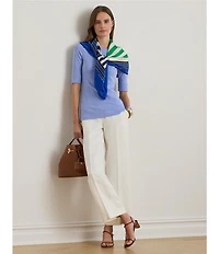 Lauren Ralph Lauren Boat Neck Elbow Sleeve Stretch Cotton Knit Tee