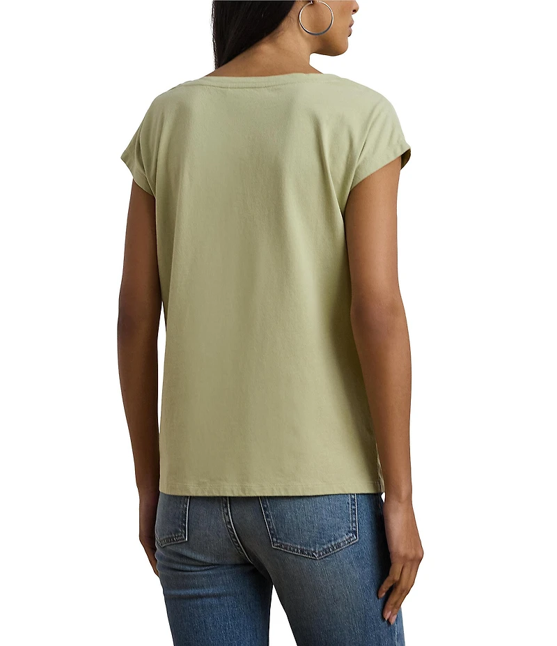 Lauren Ralph Lauren Boat Neck Short Sleeve Embroidered Tee