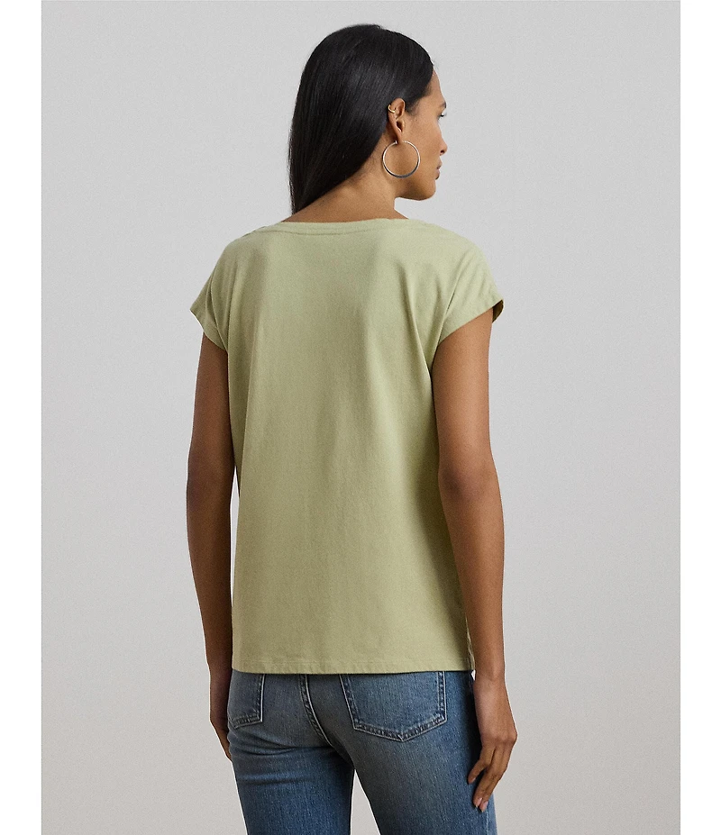 Lauren Ralph Lauren Boat Neck Short Sleeve Embroidered Tee