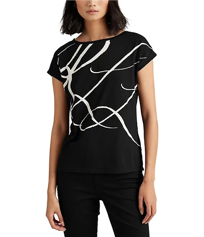 Lauren Ralph Lauren Boat Neck Short Sleeve Logo Script Shirt