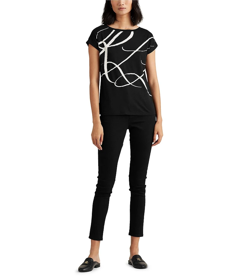 Lauren Ralph Lauren Boat Neck Short Sleeve Logo Script Shirt