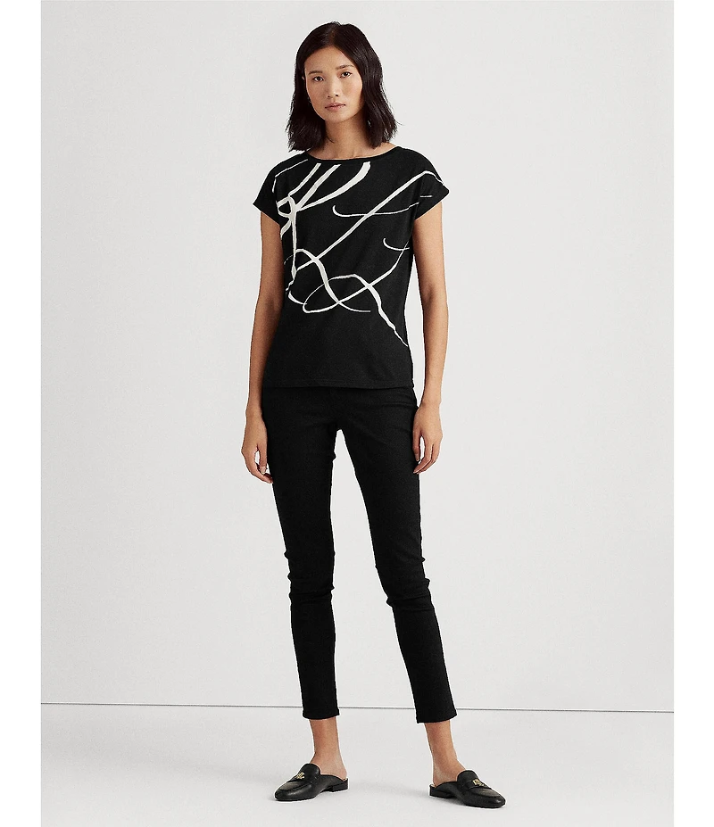 Lauren Ralph Lauren Boat Neck Short Sleeve Logo Script Shirt