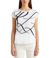Lauren Ralph Lauren Boat Neck Short Sleeve Logo Script Shirt