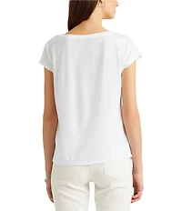 Lauren Ralph Lauren Boat Neck Short Sleeve Logo Script Shirt