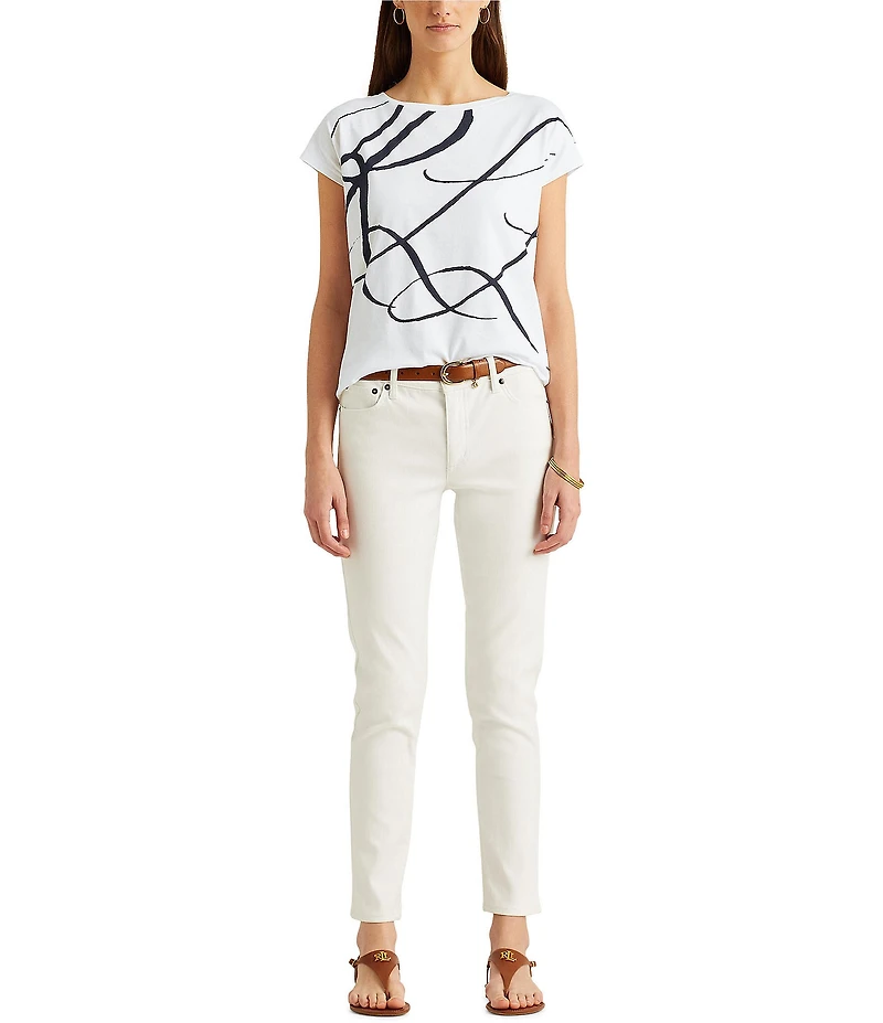 Lauren Ralph Lauren Boat Neck Short Sleeve Logo Script Shirt