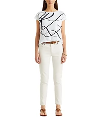 Lauren Ralph Lauren Boat Neck Short Sleeve Logo Script Shirt