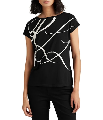Lauren Ralph Lauren Boat Neck Short Sleeve Logo Script Shirt