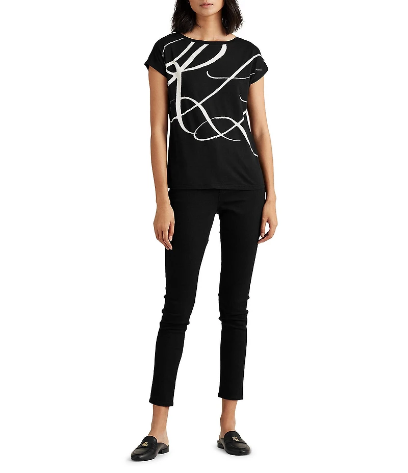 Lauren Ralph Lauren Boat Neck Short Sleeve Logo Script Shirt