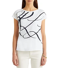 Lauren Ralph Lauren Boat Neck Short Sleeve Logo Script Shirt