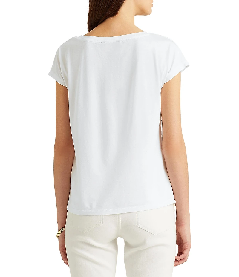 Lauren Ralph Lauren Boat Neck Short Sleeve Logo Script Shirt
