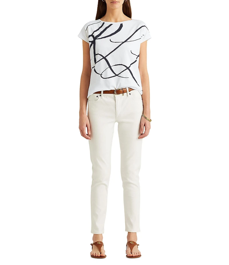 Lauren Ralph Lauren Boat Neck Short Sleeve Logo Script Shirt